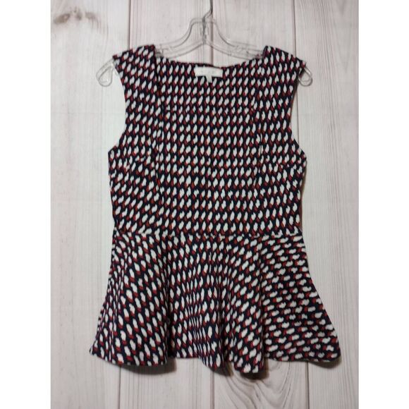 Anthropologie Shirt Ladies Small Eri and Ali Peplum‎ Sleeveless Navy Red - Picture 1 of 7